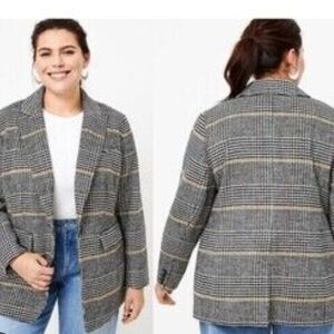 LOFT Women's Checkered Blazer - Black and Cream